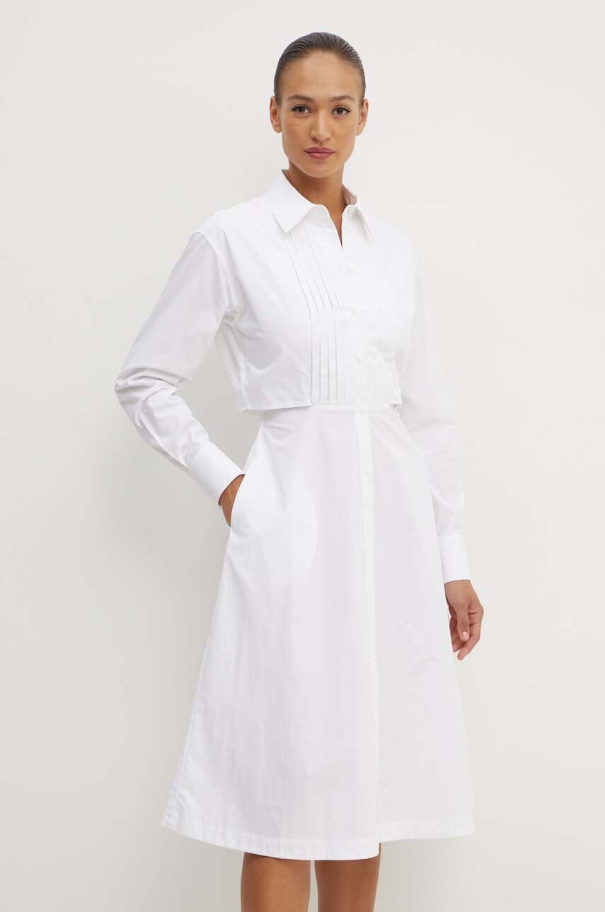 Karl Lagerfeld rochie din bumbac culoarea alb, midi, evazati, 245W1303