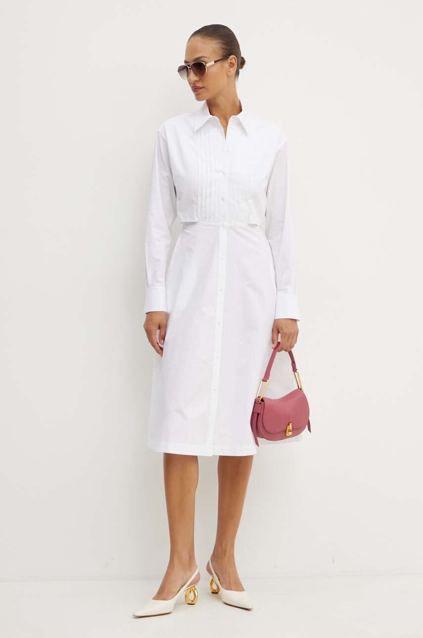 Бавовняна сукня Karl Lagerfeld колір білий midi розкльошена 245W1303