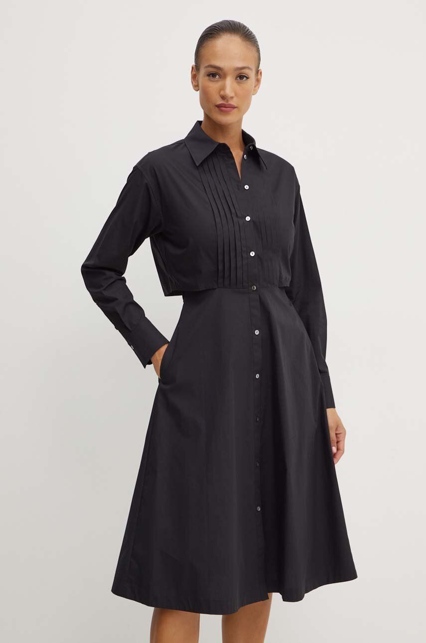 Karl Lagerfeld rochie din bumbac culoarea negru, midi, evazati, 245W1303