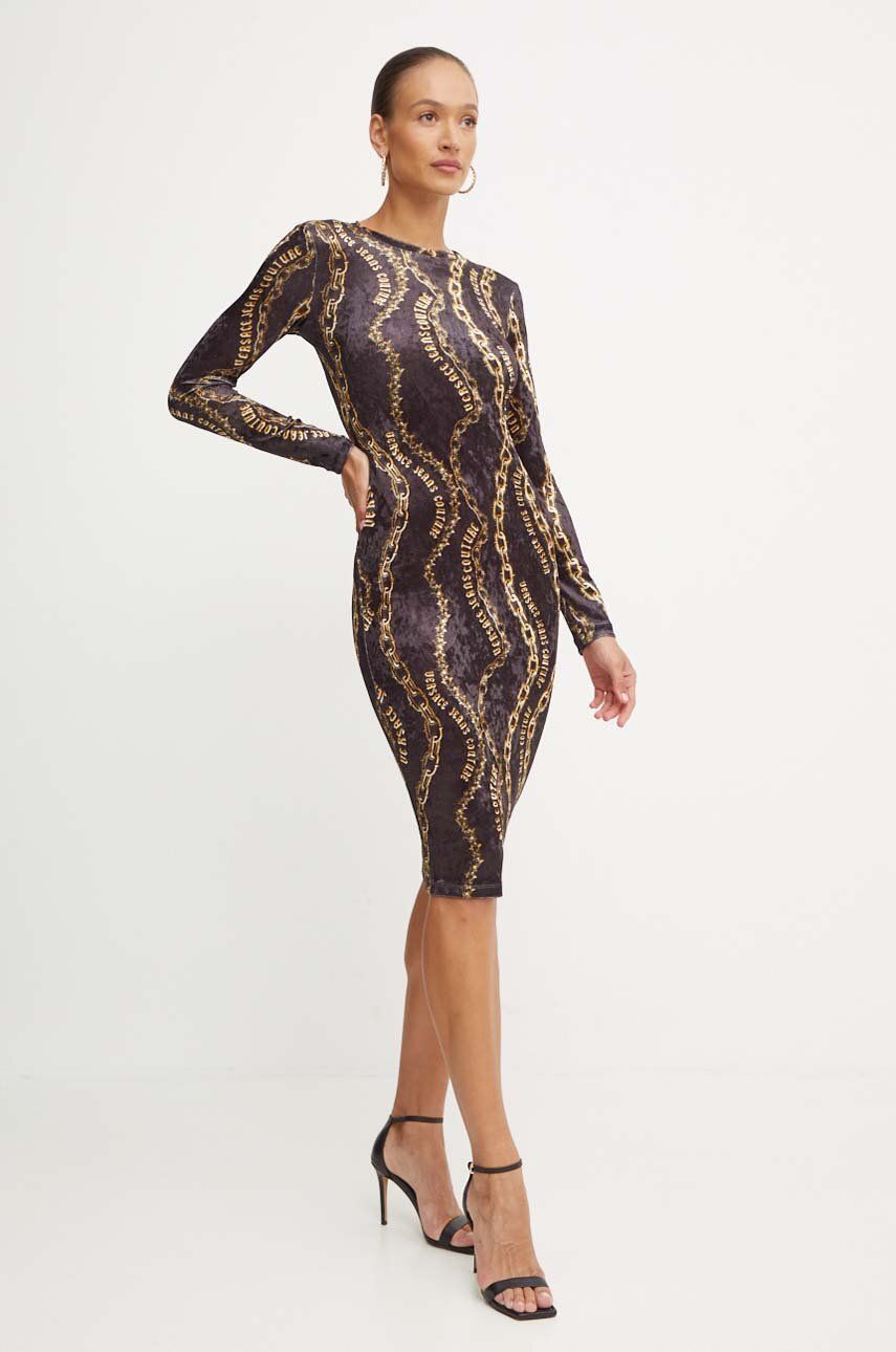 Велюрова сукня Versace Jeans Couture колір чорний mini облягаюча 77HAO9B0 JS367