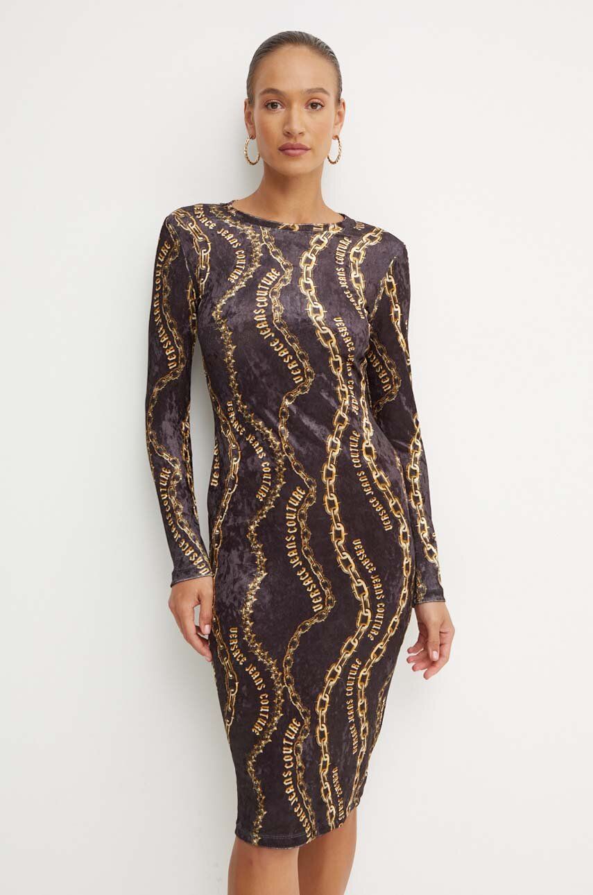 Велюрова сукня Versace Jeans Couture колір чорний mini облягаюча 77HAO9B0 JS367