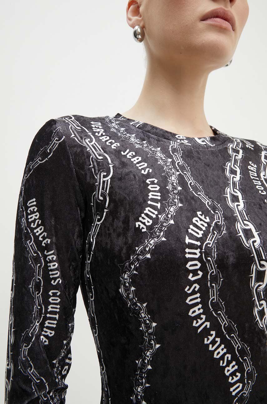 Велюрова сукня Versace Jeans Couture колір чорний mini облягаюча 77HAO9B0 JS367