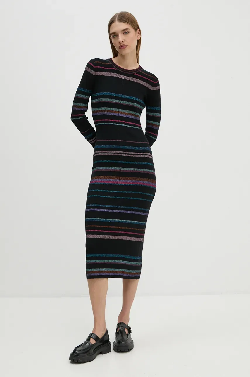 Сукня з домішкою вовни PS Paul Smith колір чорний midi розкльошена W2R.434N.N31243