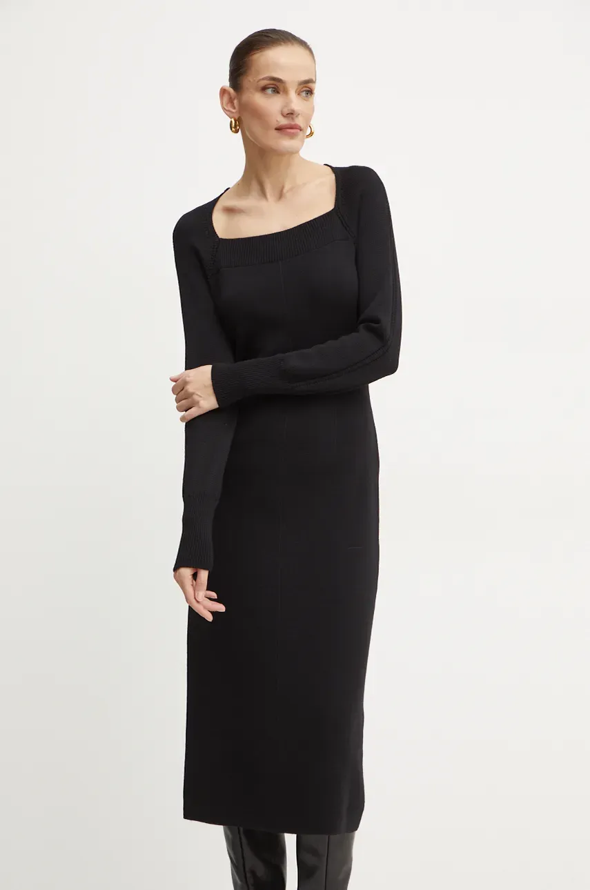 Luisa Spagnoli rochie din lana MANDOLA culoarea negru, midi, mulată, 58510