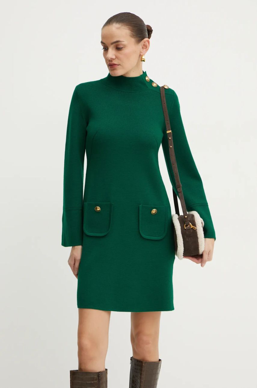 Luisa Spagnoli rochie din lana MELODIOSA culoarea verde, mini, drept, 58421