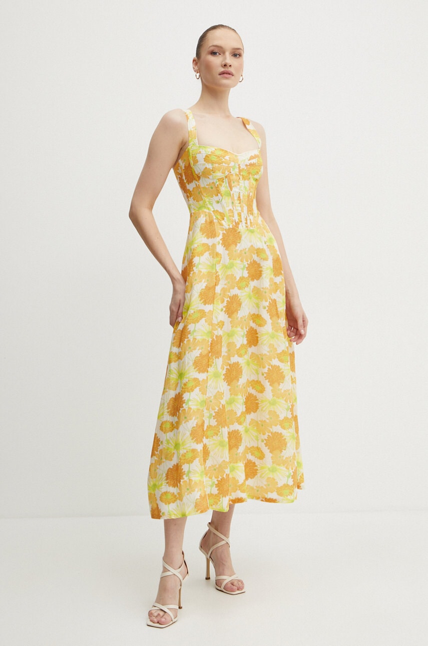 Bardot rochie LILAH culoarea galben, maxi, evazată, 58546DB6