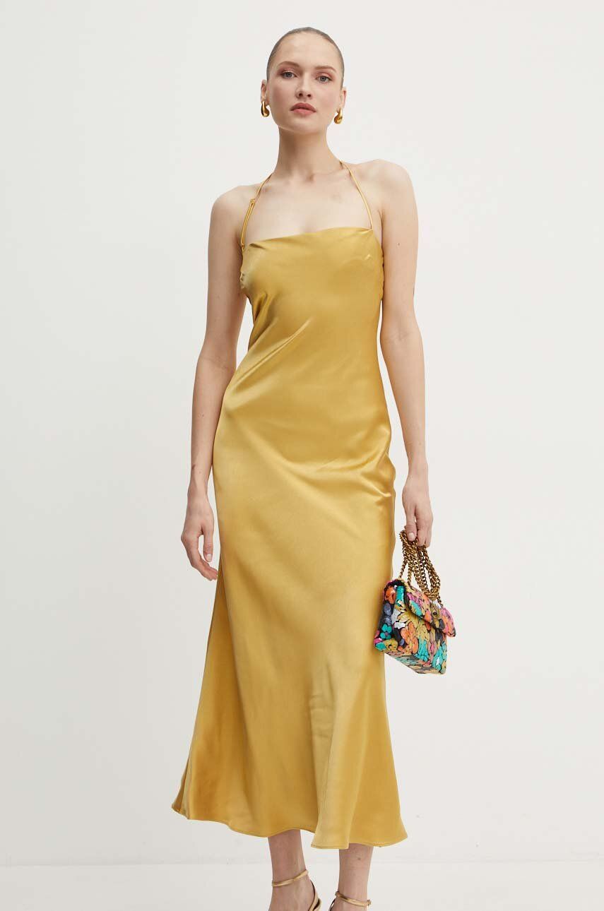 Bardot rochie CARLEN culoarea galben, maxi, evazată, 59353DB
