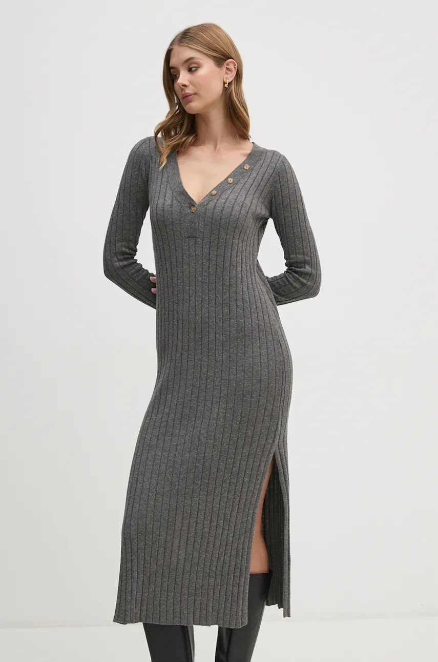 Pepe Jeans rochie IZABEL DRESS culoarea gri, midi, mulată, PL953586