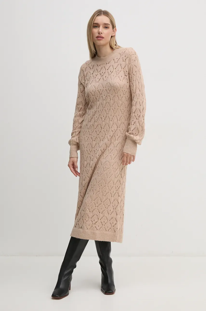 Pepe Jeans rochie HAILEY DRESS culoarea bej, midi, dreaptă, PL953588