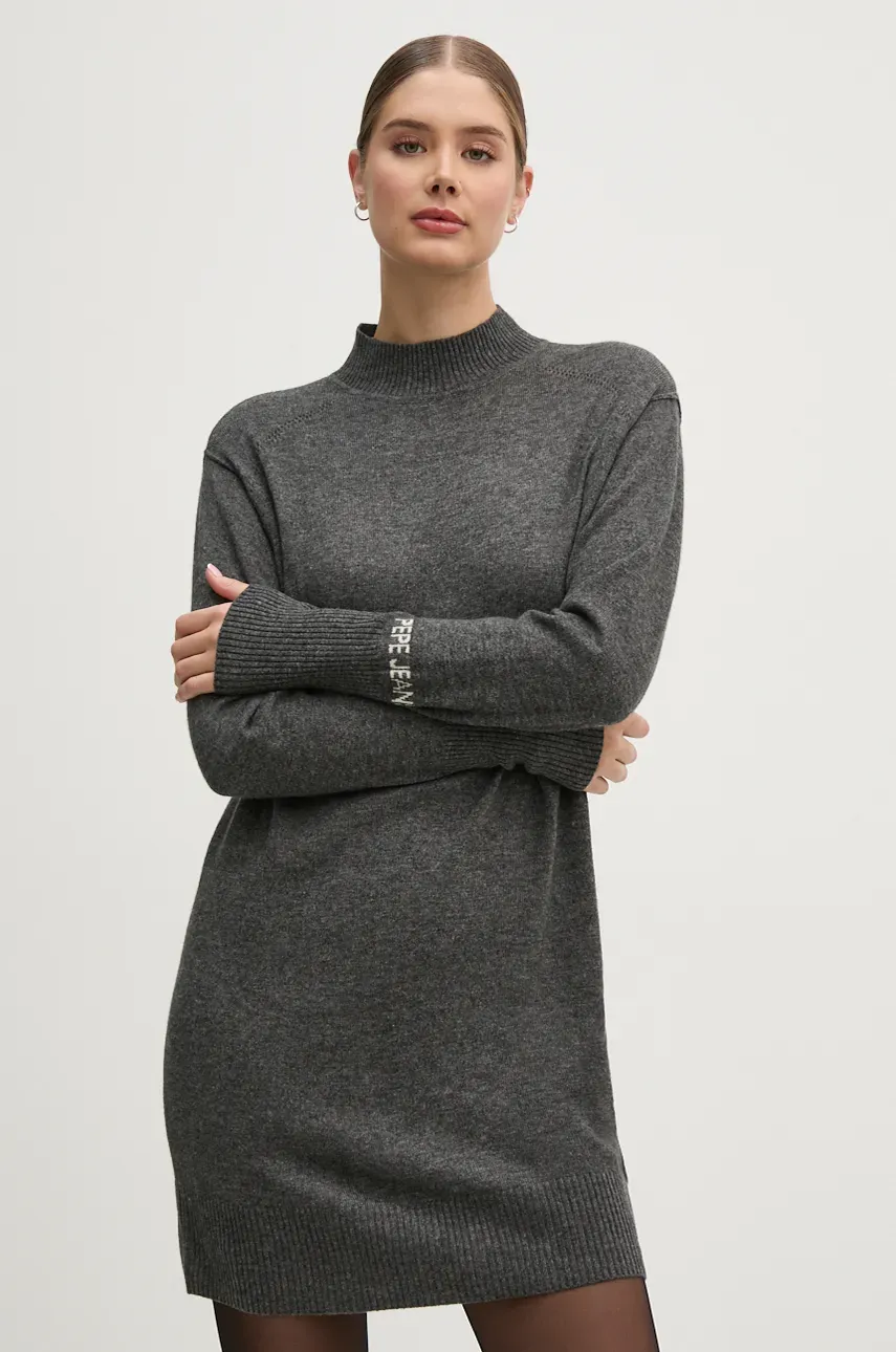Pepe Jeans rochie din amestec de lana HAZEL DRESS culoarea gri, mini, dreaptă, PL953593