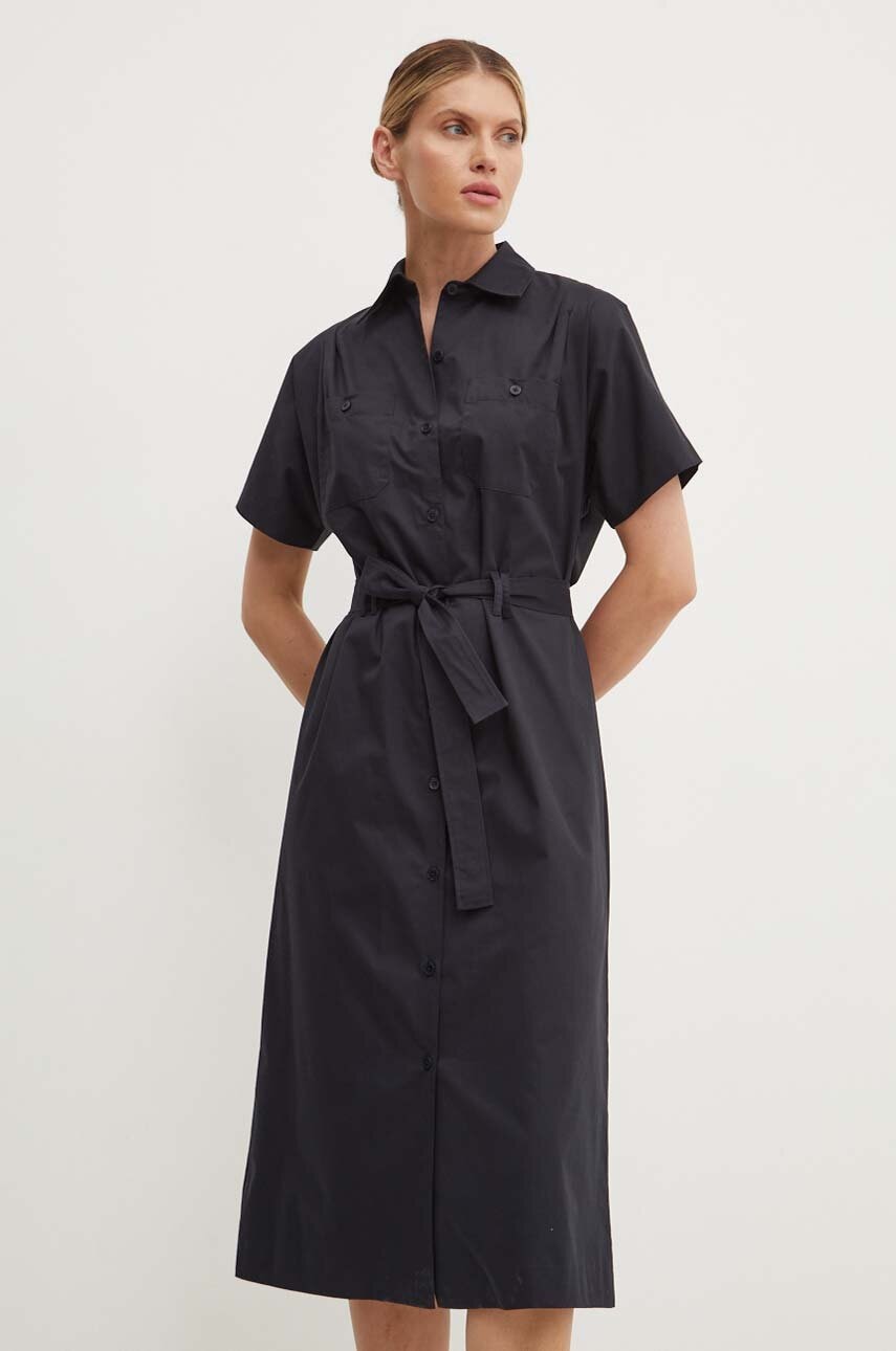 A.P.C. rochie din bumbac robe new drew culoarea albastru marin, midi, drept, COGZR.F05959