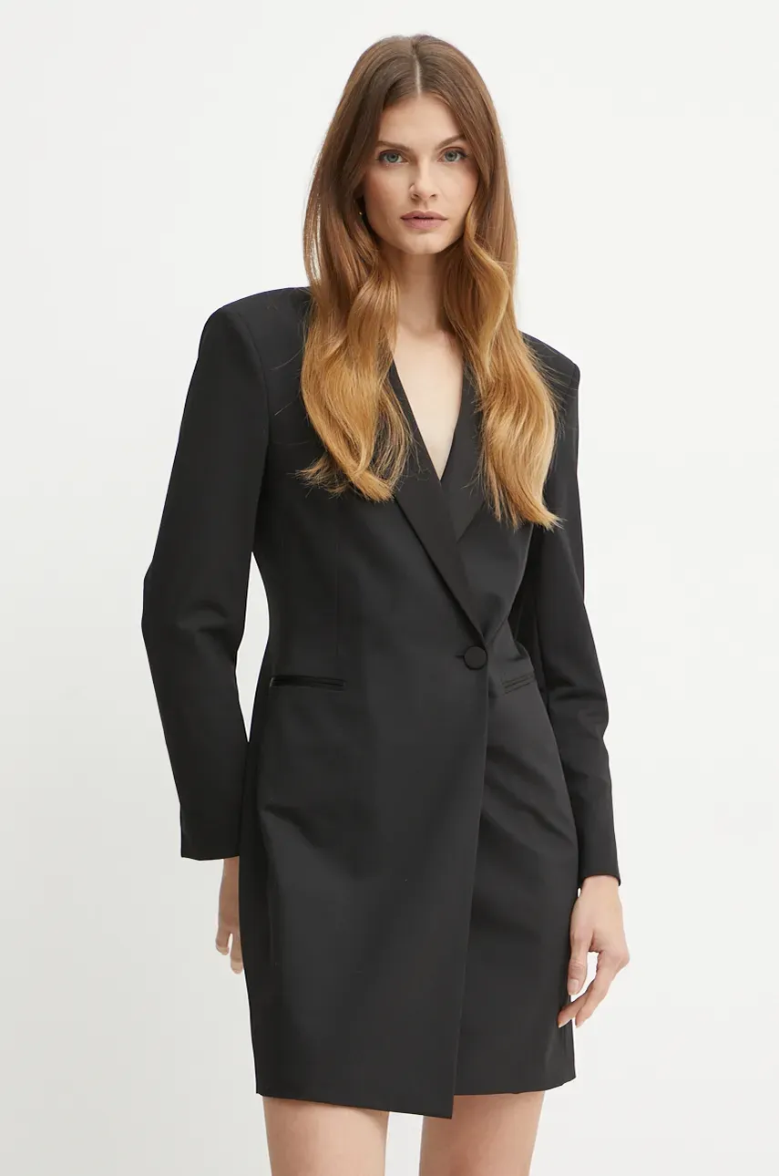 BOSS rochie din amestec de lana culoarea negru, mini, mulată, 50528596
