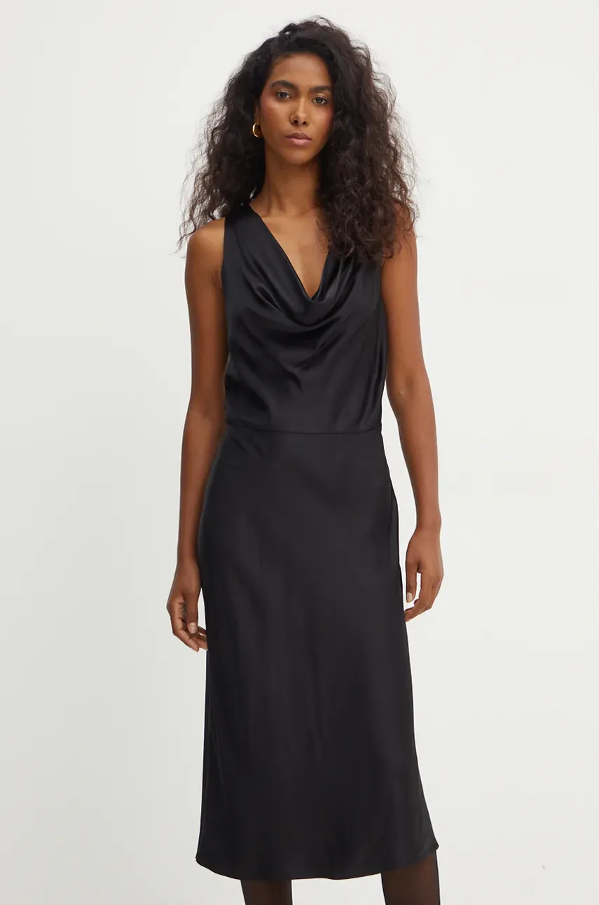 BOSS rochie culoarea negru, midi, evazată, 50528773