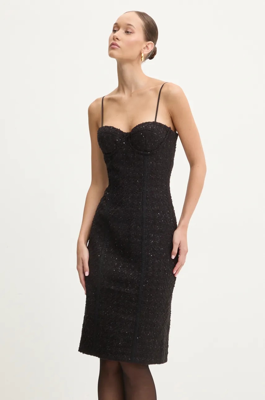 Rotate rochie din amestec de lana culoarea negru, mini, mulată, 113088100