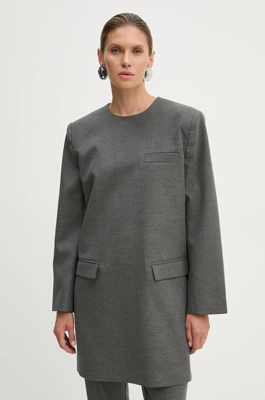 Gestuz rochie culoarea gri, mini, dreaptă, 10909408