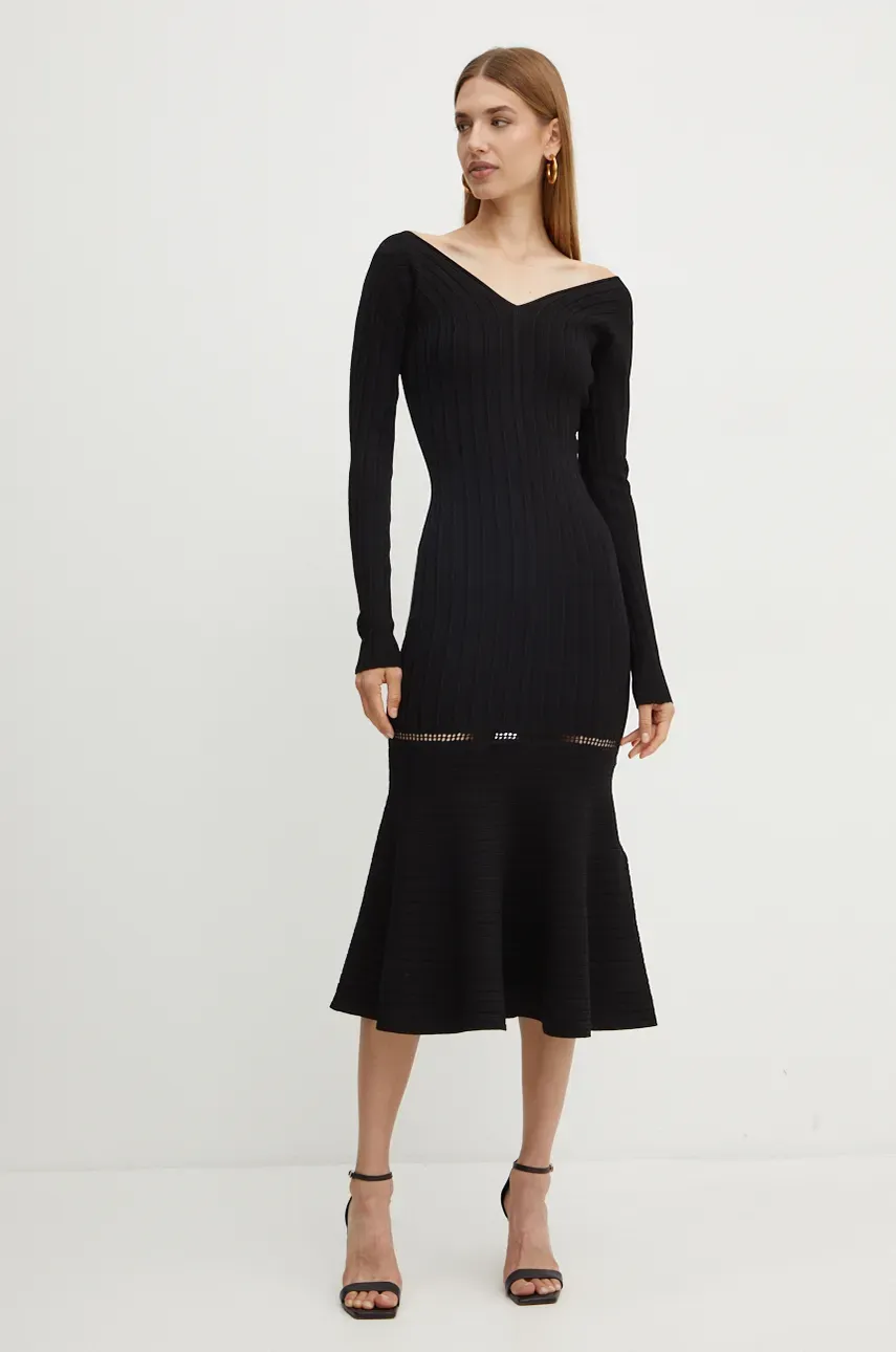Victoria Beckham rochie culoarea negru, midi, mulata, 1424KDR005908A