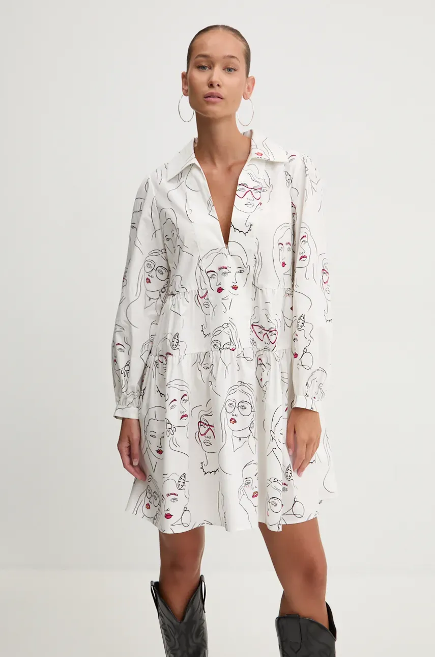 Desigual rochie din bumbac LOUISVILLE culoarea alb, mini, evazată, 24WWVW66