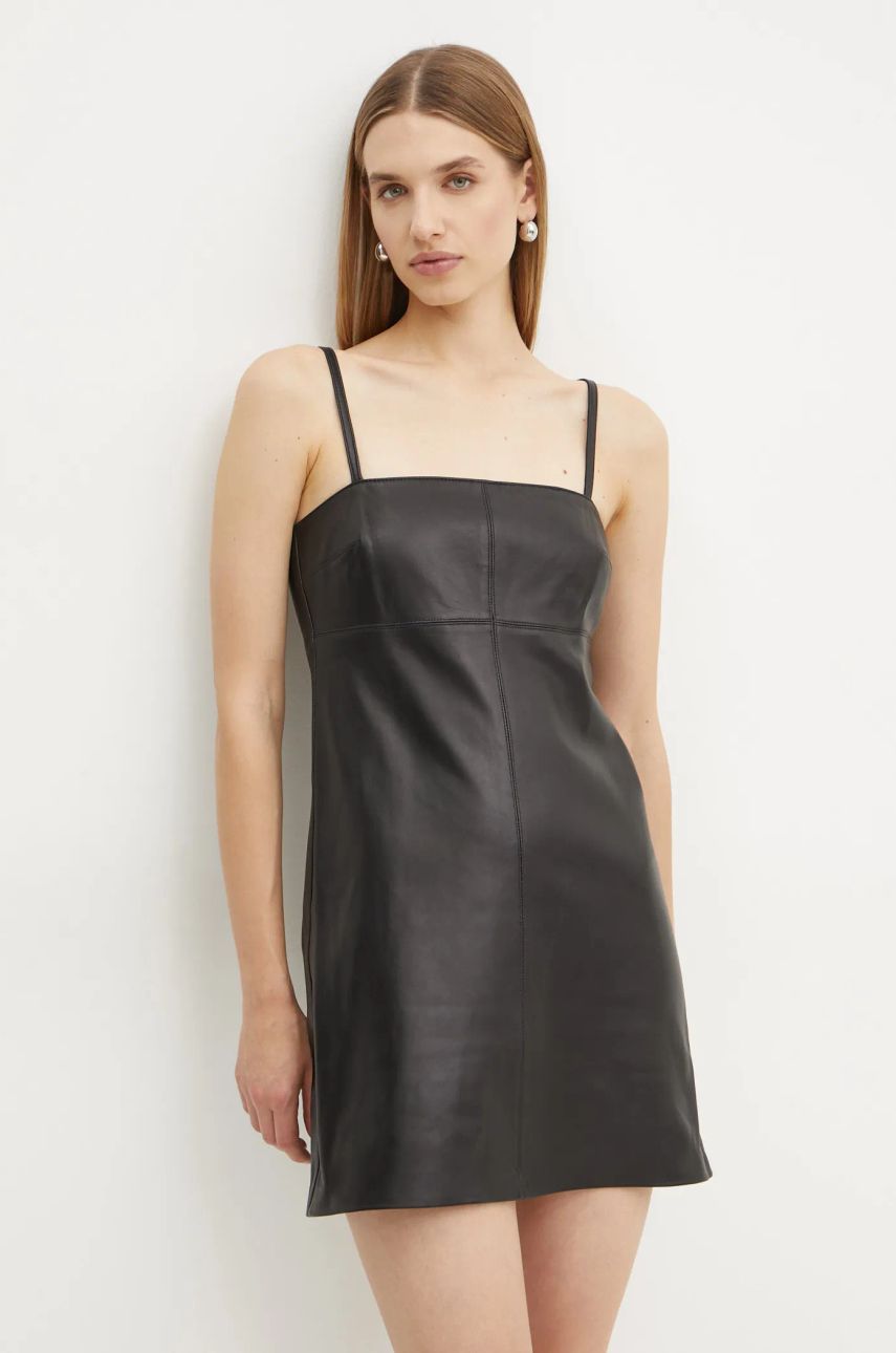 MICHAEL Michael Kors rochie de piele culoarea negru, mini, mulată, MF482Q6FAF