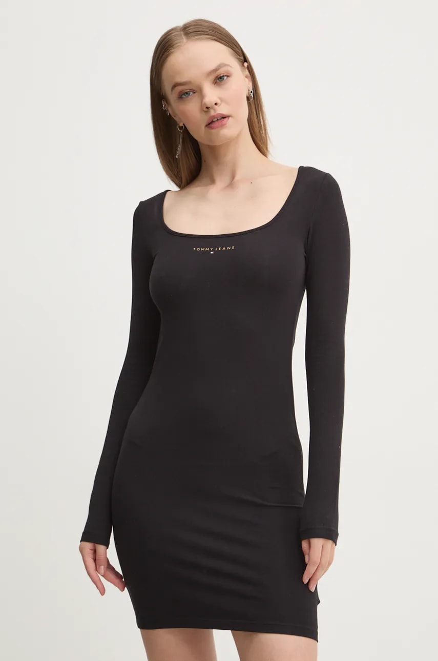 Tommy Jeans rochie culoarea negru, mini, mulată, DW0DW18722