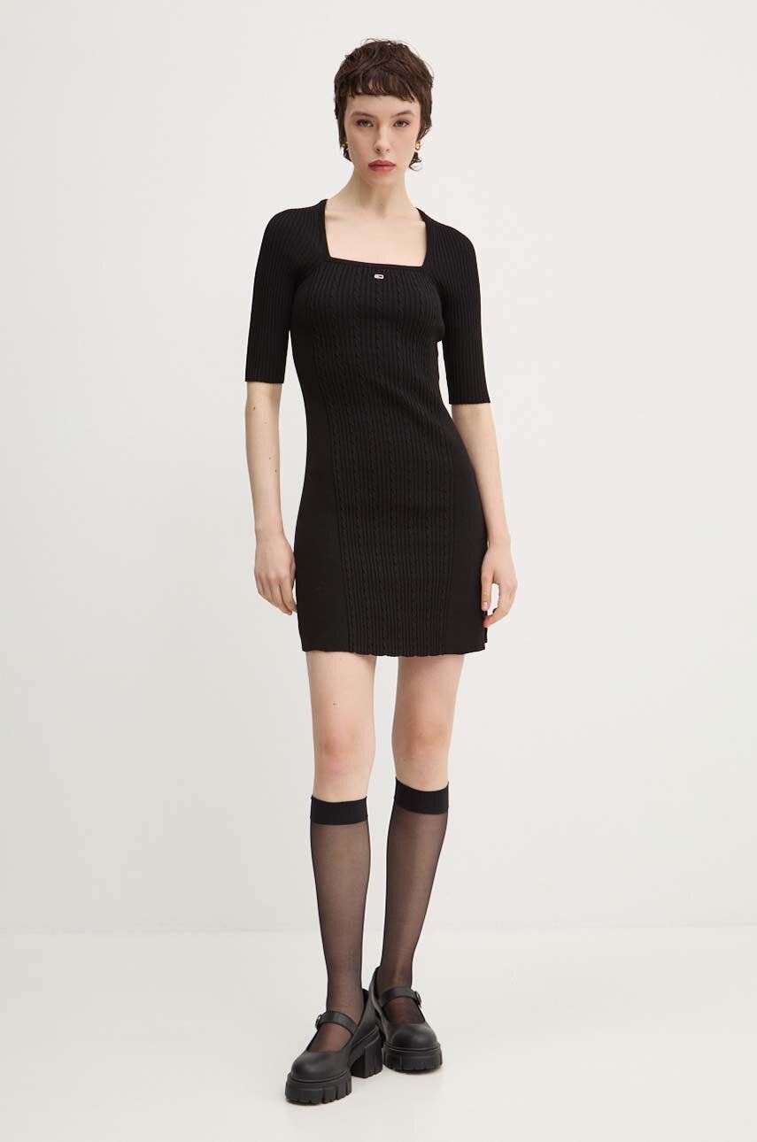 Tommy Jeans rochie culoarea negru, mini, mulată, DW0DW18732