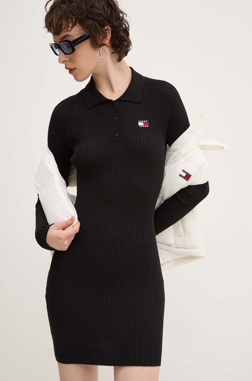 Tommy Jeans rochie culoarea negru, mini, mulată, DW0DW18734