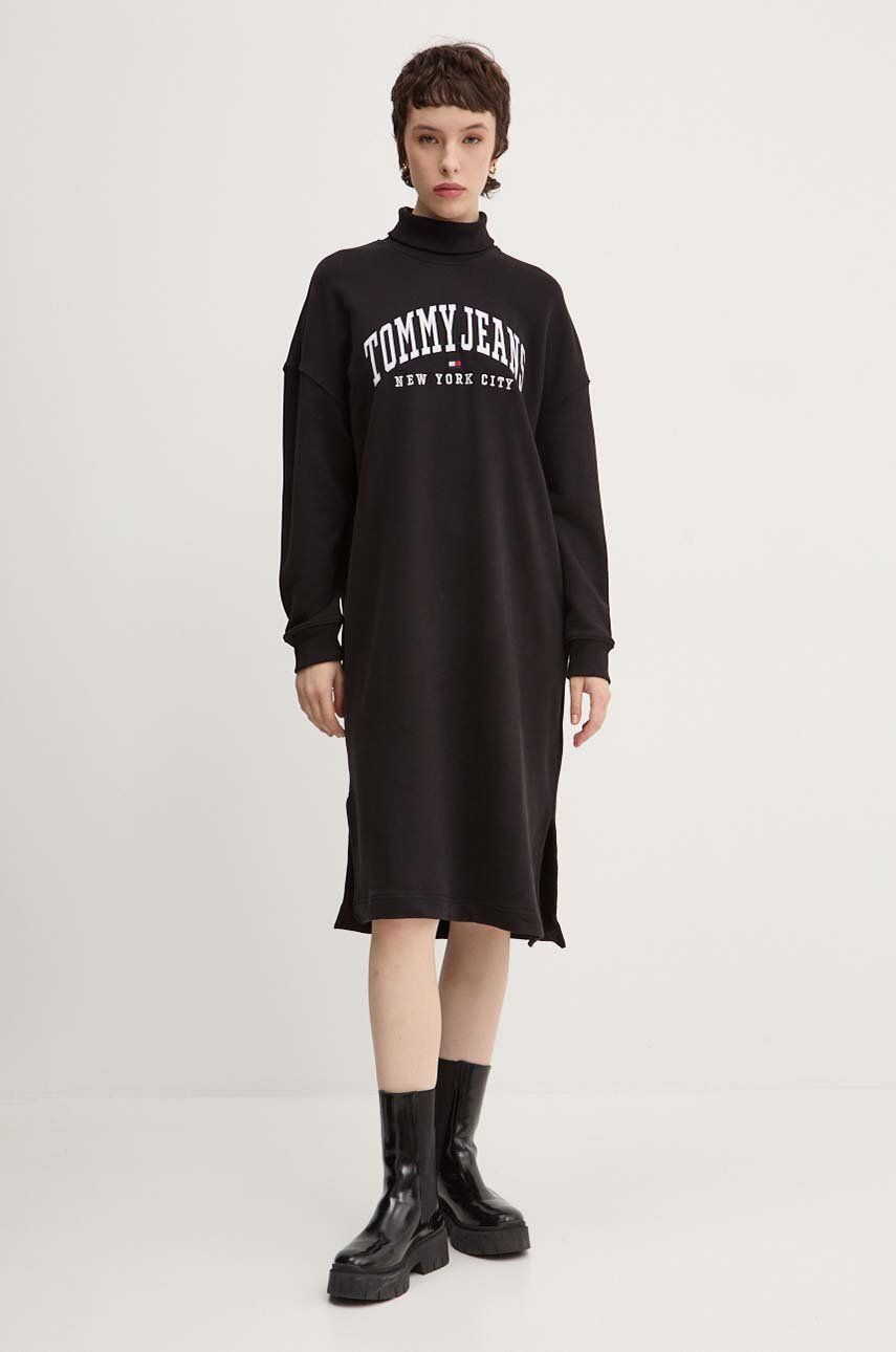 Tommy Jeans rochie din bumbac culoarea negru, mini, oversize, DW0DW19808