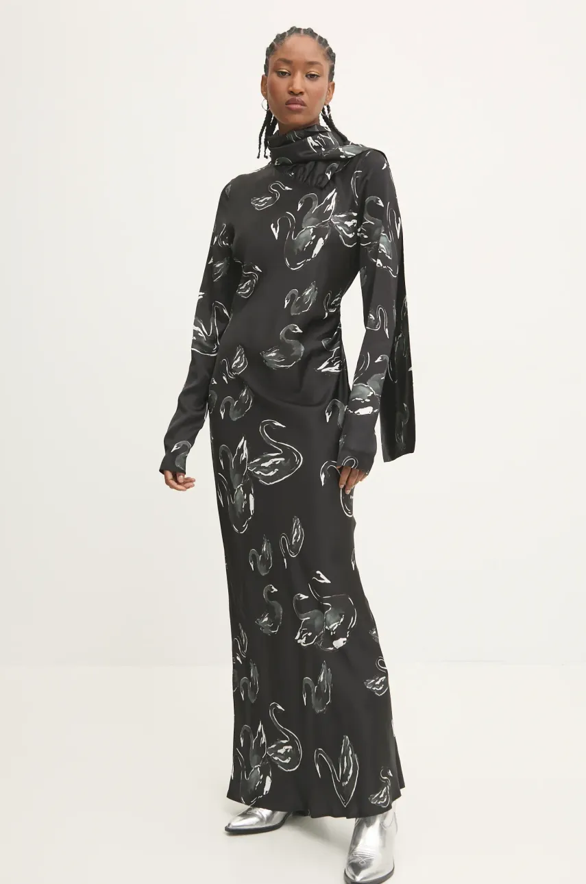 MSGM rochie culoarea negru, maxi, evazată, 3742MDA27.247853