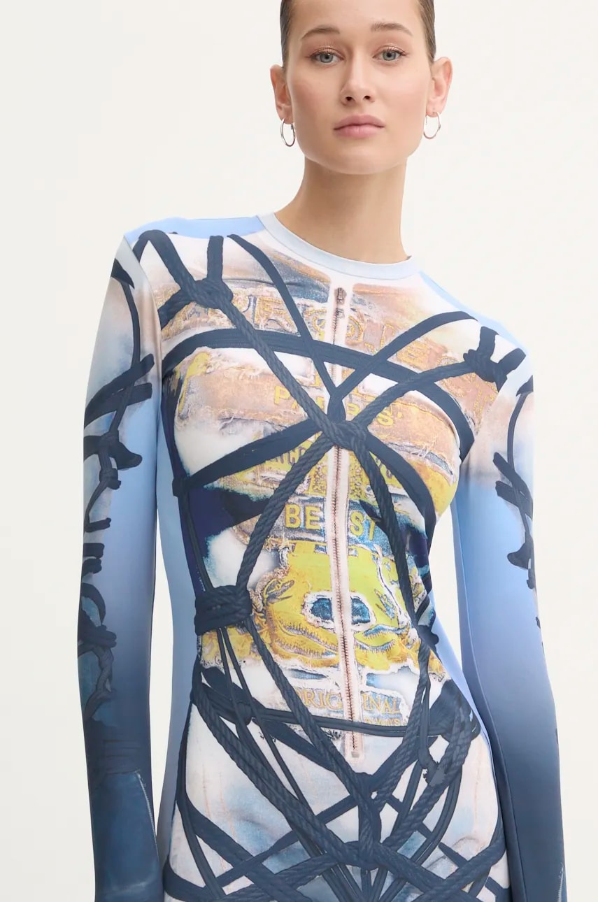 Сукня Y/Project BONDAGE PRINT LONG SLEEVE DRESS maxi облягаюча 104DR006