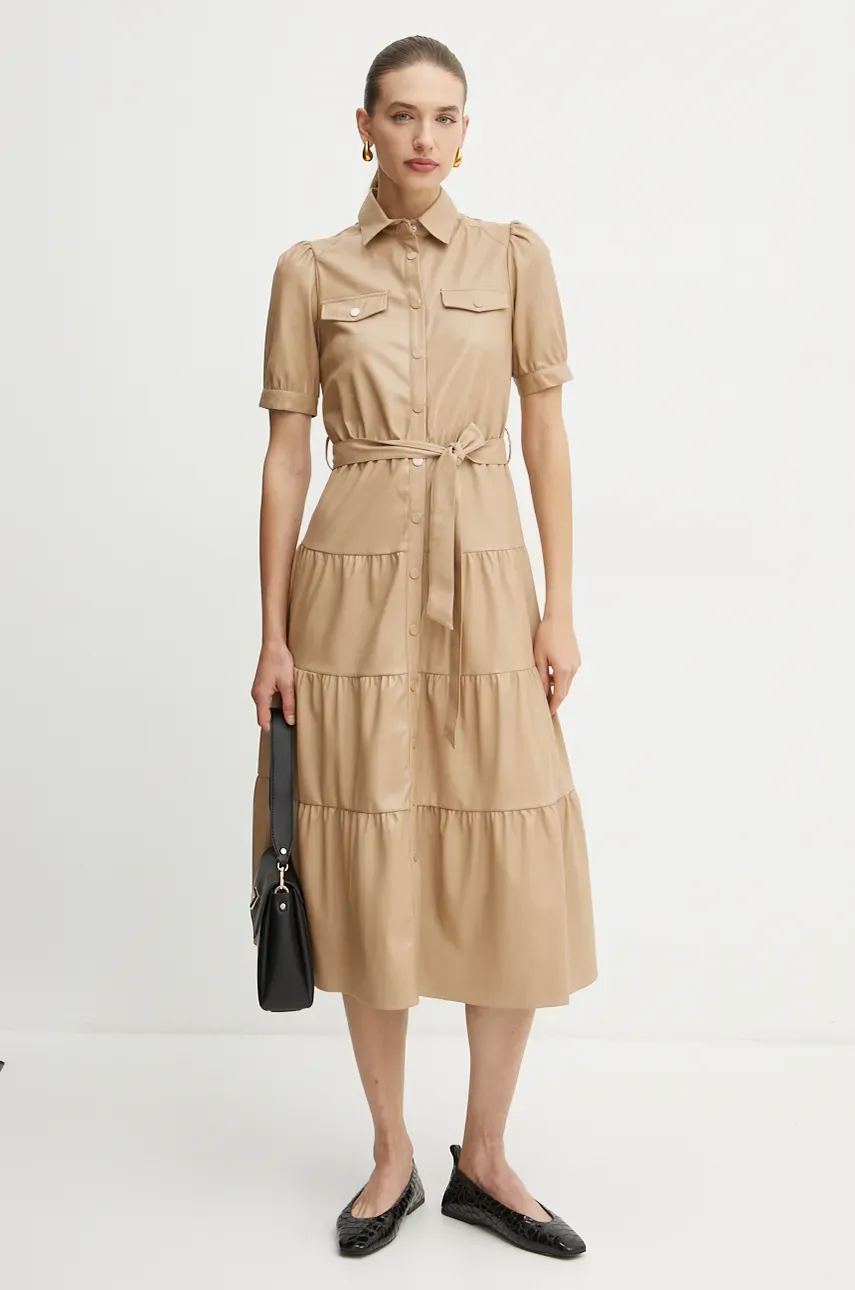 Morgan rochie RPURE culoarea maro, midi, evazată, RPURE