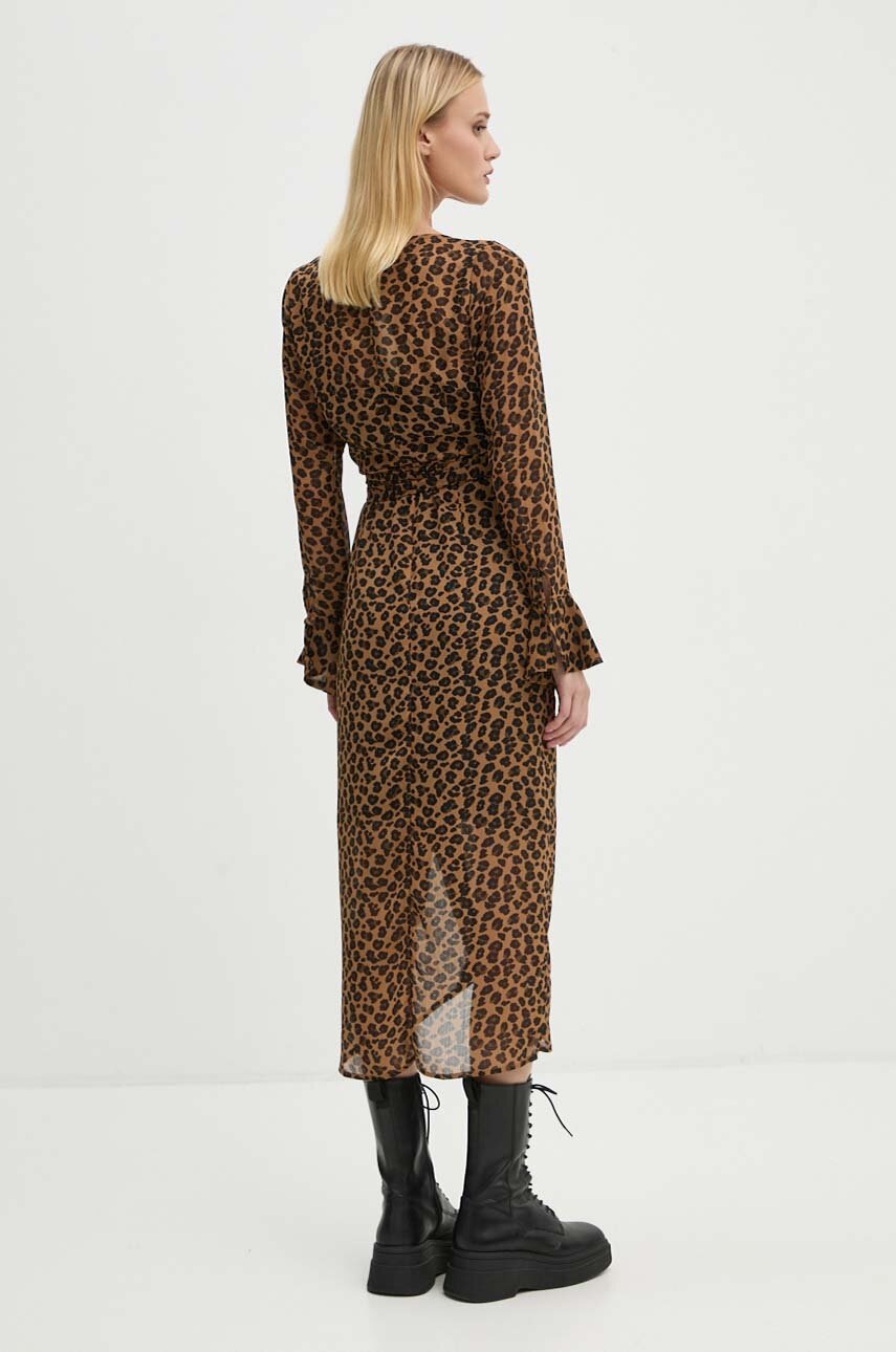 Сукня Never Fully Dressed Leopard Sheer Wrap Dress колір коричневий midi розкльошена NL28459