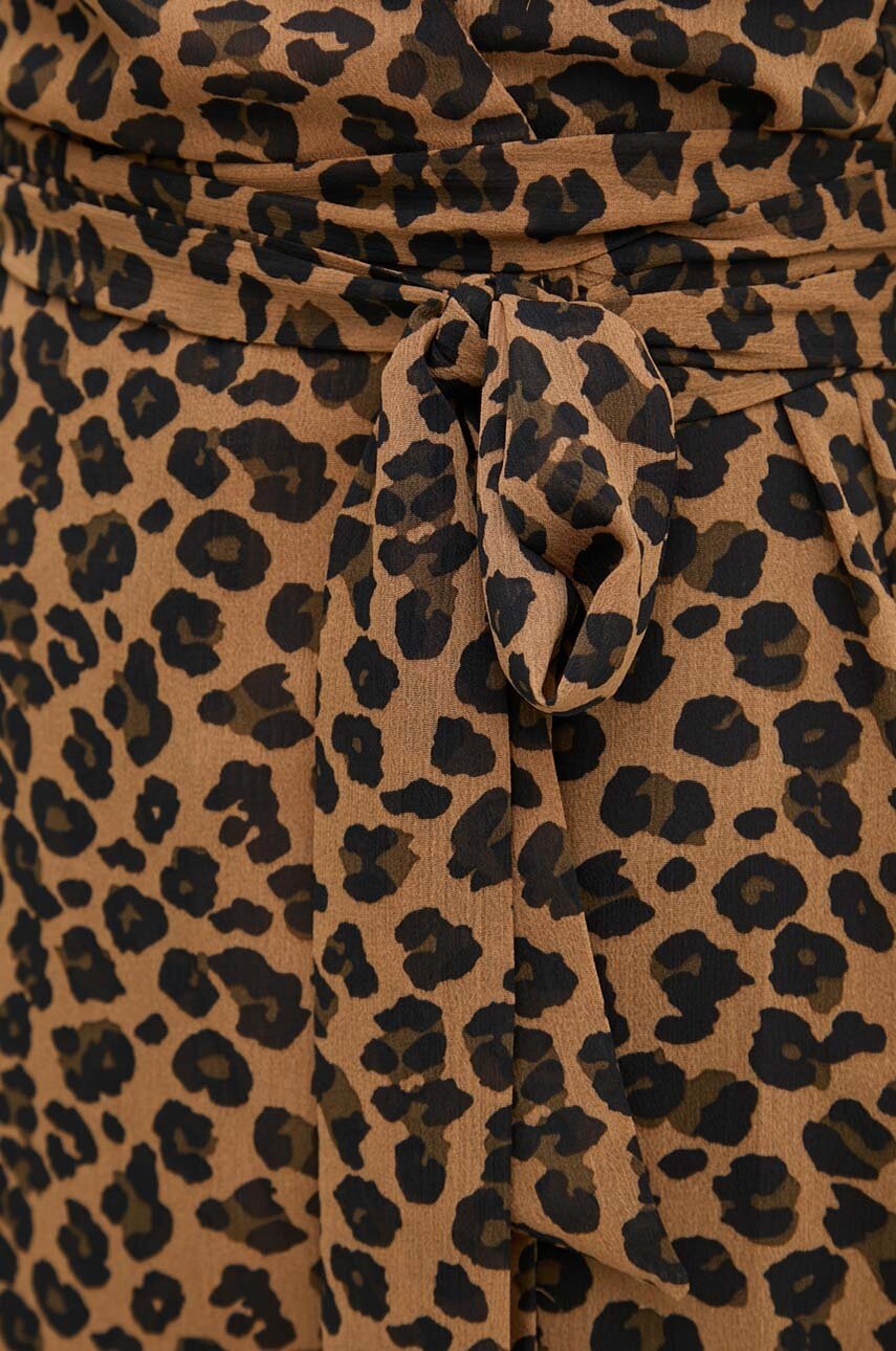 Сукня Never Fully Dressed Leopard Sheer Wrap Dress колір коричневий midi розкльошена NL28459