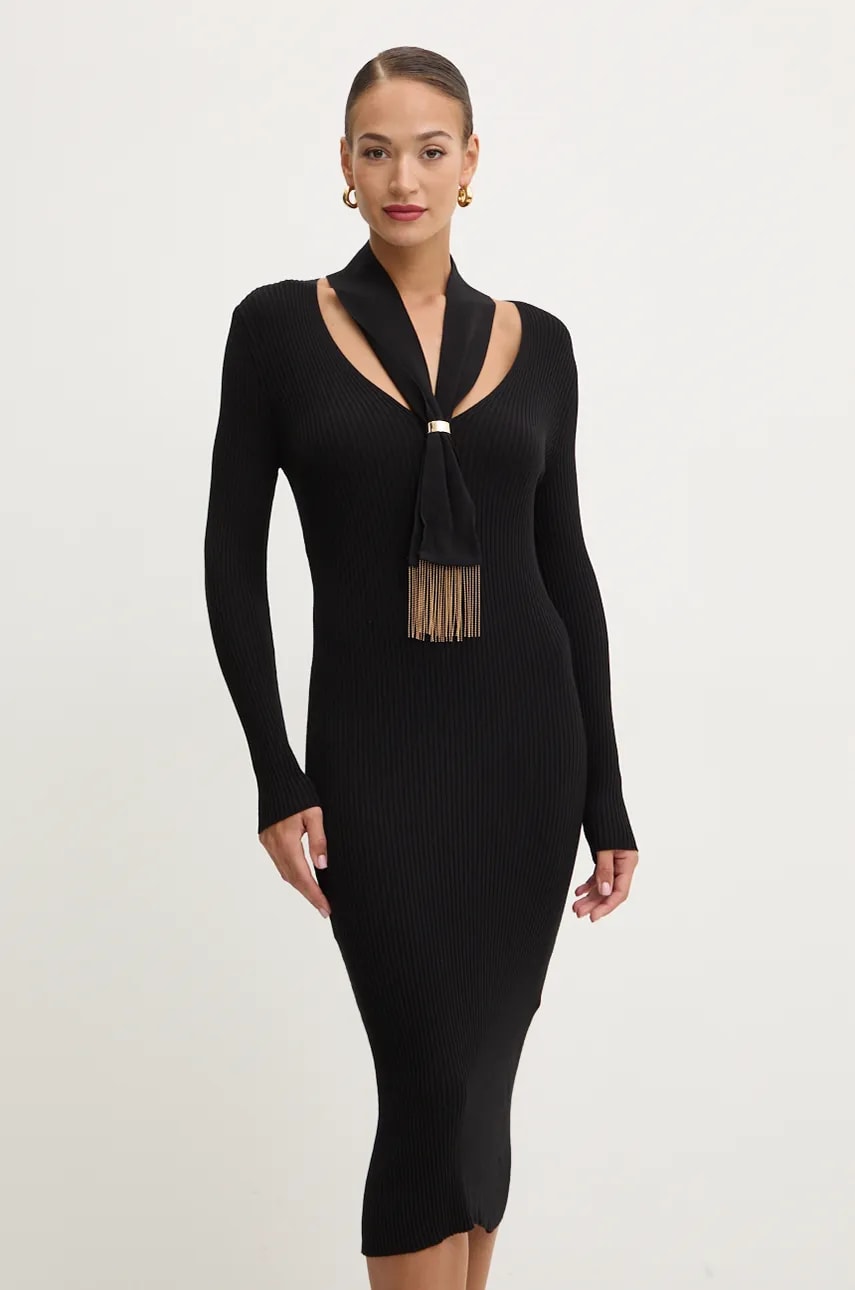 Simona Corsellini rochie culoarea negru, midi, mulată, A24CPABE03