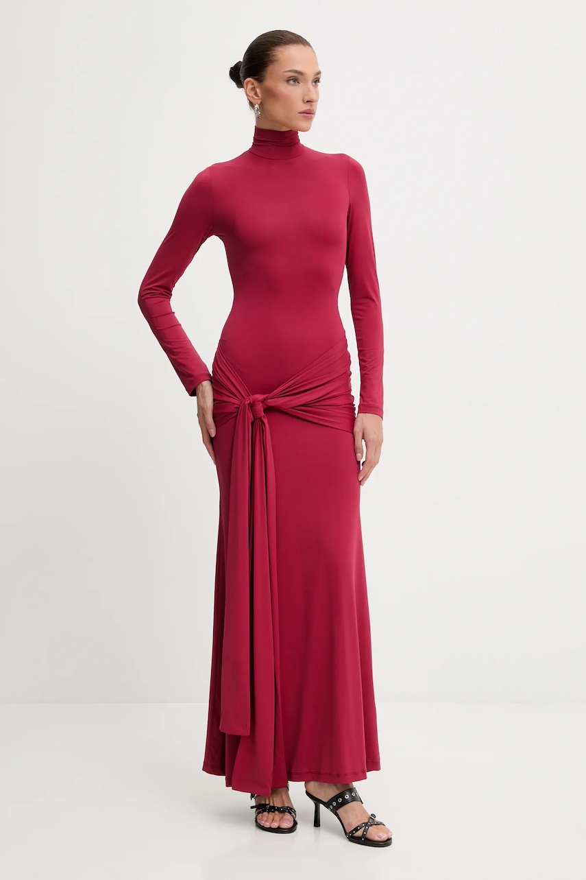 Bardot rochie ALIX culoarea maro, maxi, mulată, 59467DB