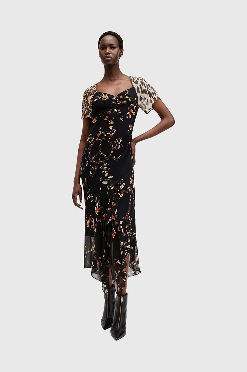 AllSaints rochie LEAH culoarea negru, midi, evazată, W051DB