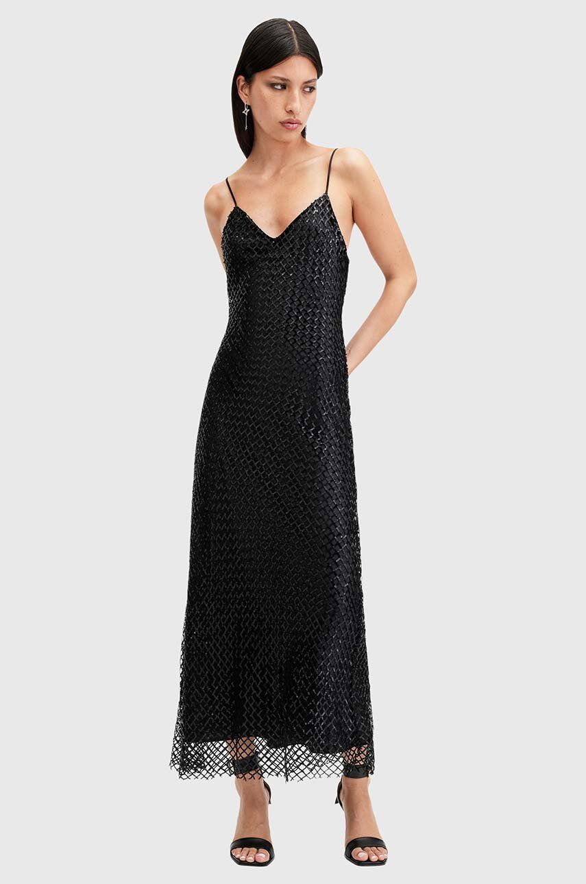 AllSaints rochie CHANTELLE culoarea negru, maxi, evazati, W062DB