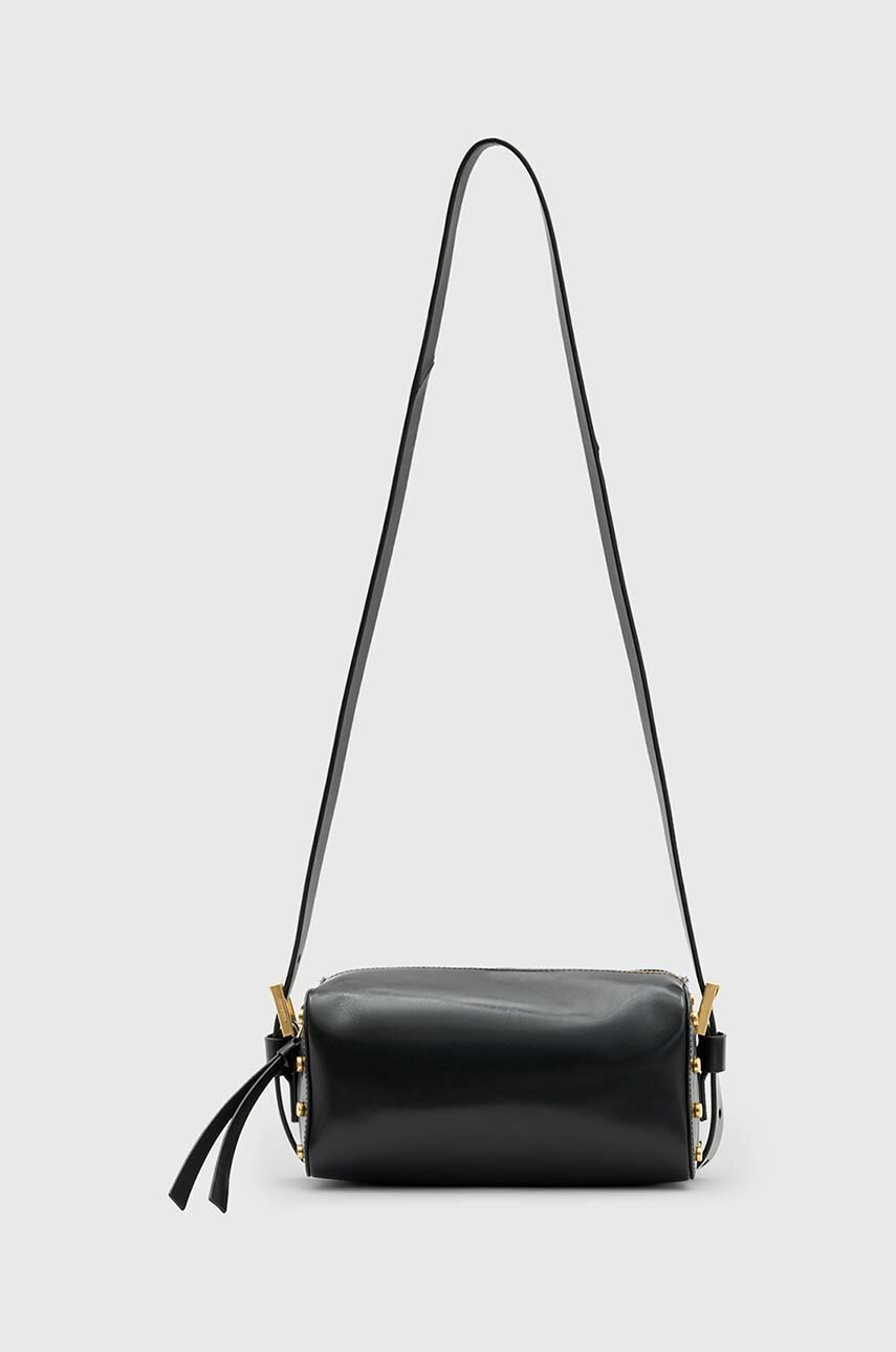 

Кожена чанта AllSaints MIRO BARREL в черно W064XB, Черен