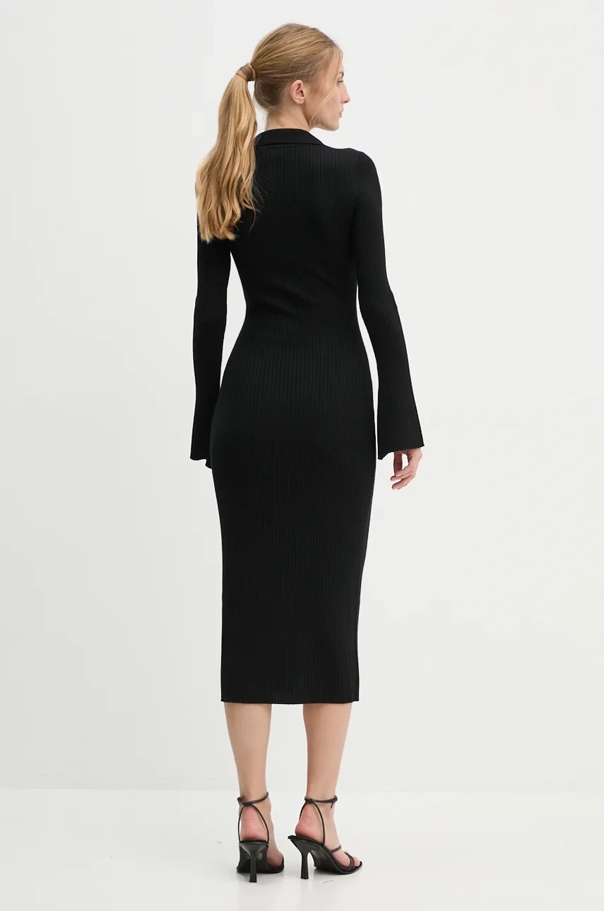 FROM FUTURE Rochie Din Lana Culoarea Negru, Midi, Mulata, WRO01437