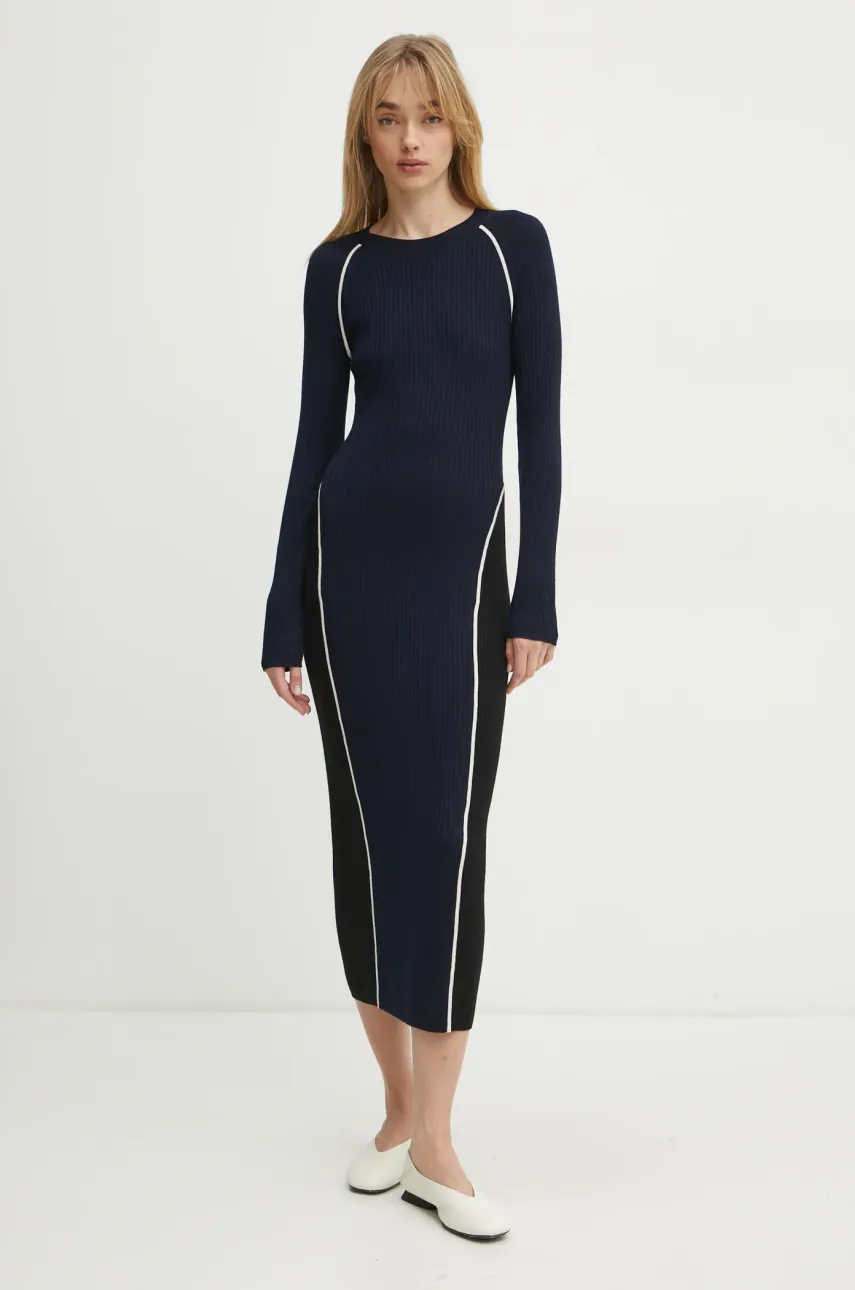 FROM FUTURE rochie culoarea bleumarin, midi, mulată, WRO02260