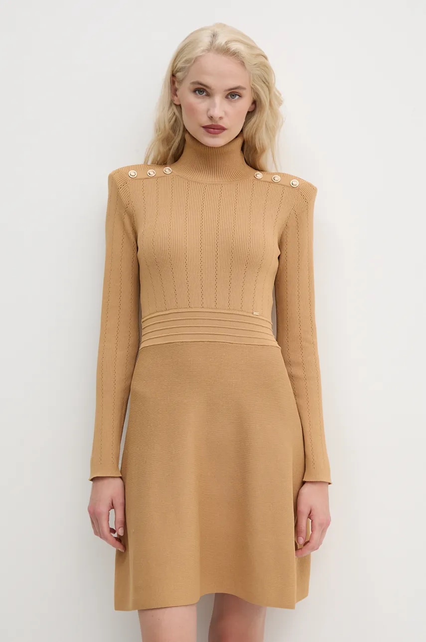 Gaudi rochie culoarea bej, mini, evazată, 421FD13007