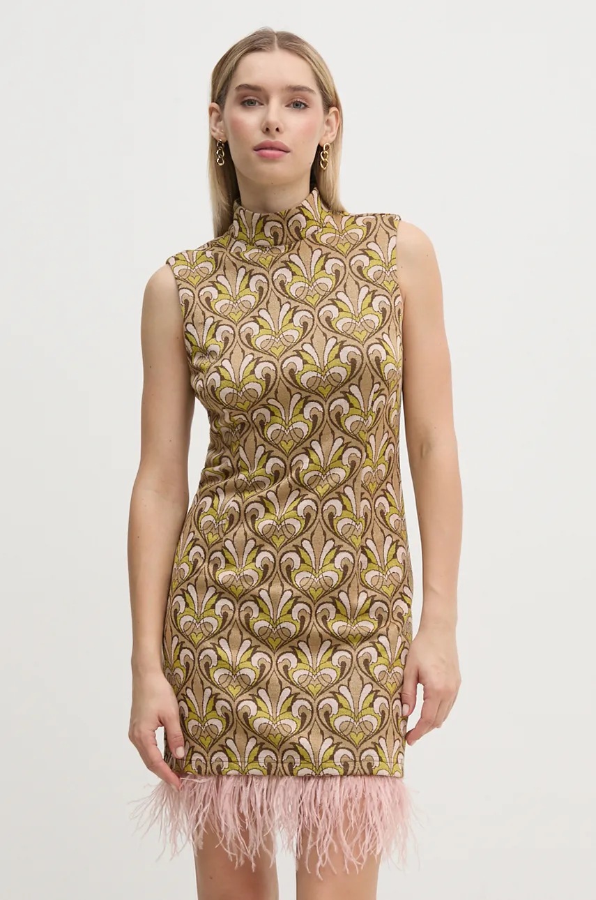 Gaudi rochie culoarea bej, mini, mulată, 421FD14001