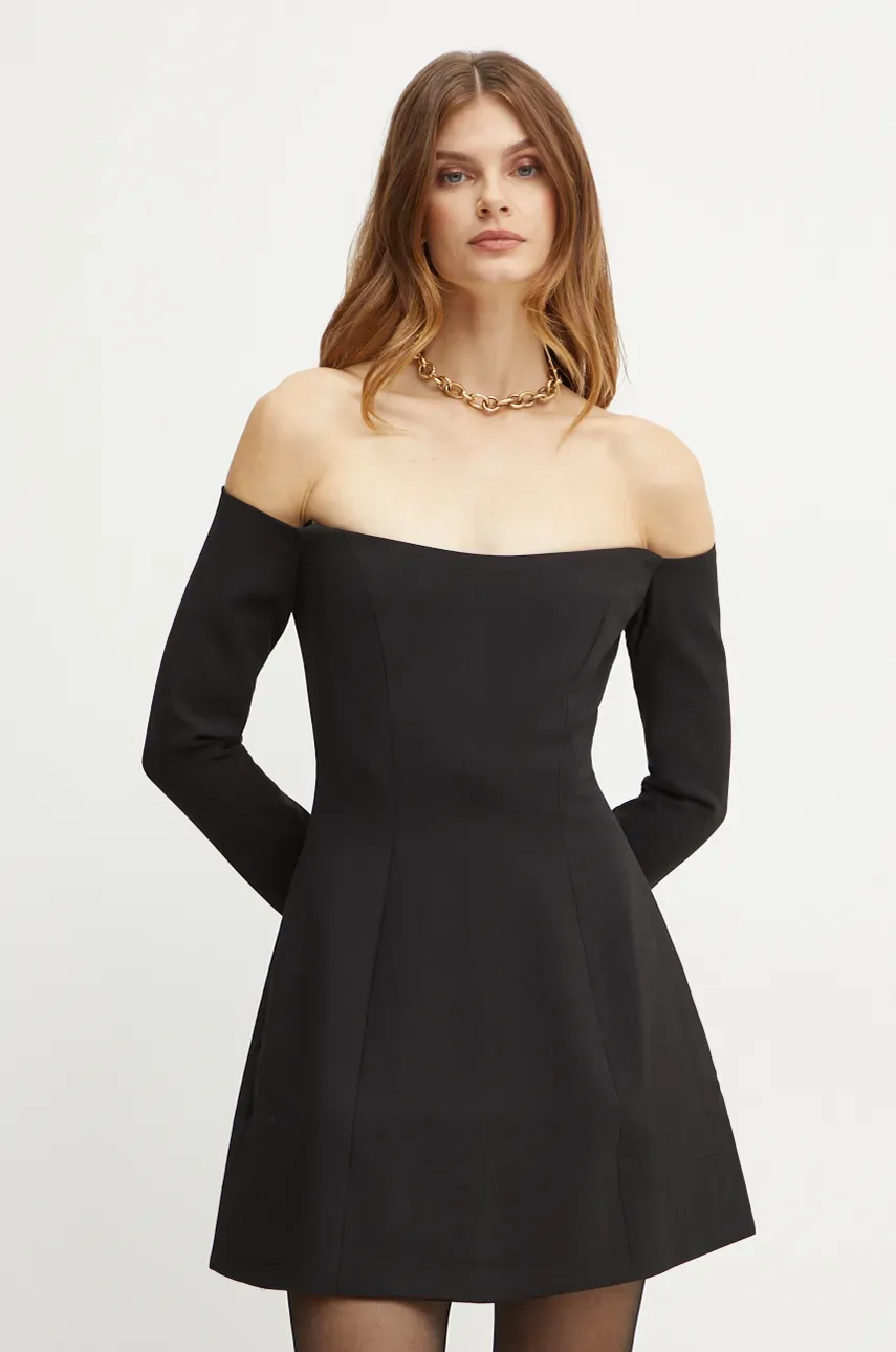 Bardot rochie NADENE culoarea negru, mini, evazati, 59528DB