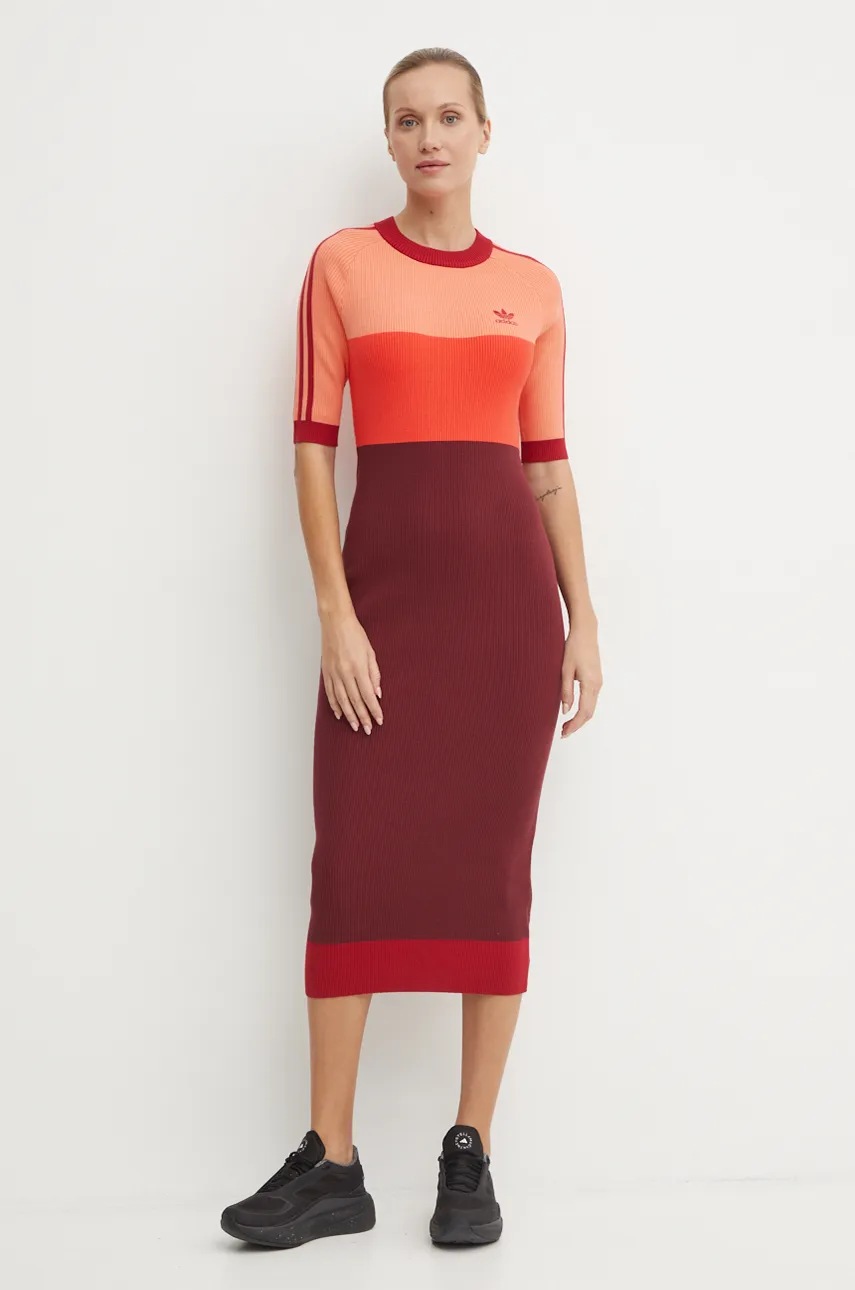 adidas Originals rochie X Ksenia Schneider culoarea bordo, midi, mulată, IW5661