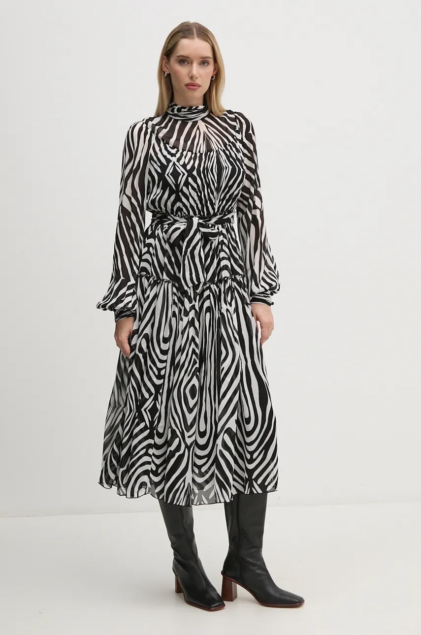 DIANE VON FURSTENBERG rochie culoarea negru, midi, evazati, DVFDL3S002 DIANE VON FURSTENBERG rochie culoarea negru, midi, evazati, DVFDL3S002