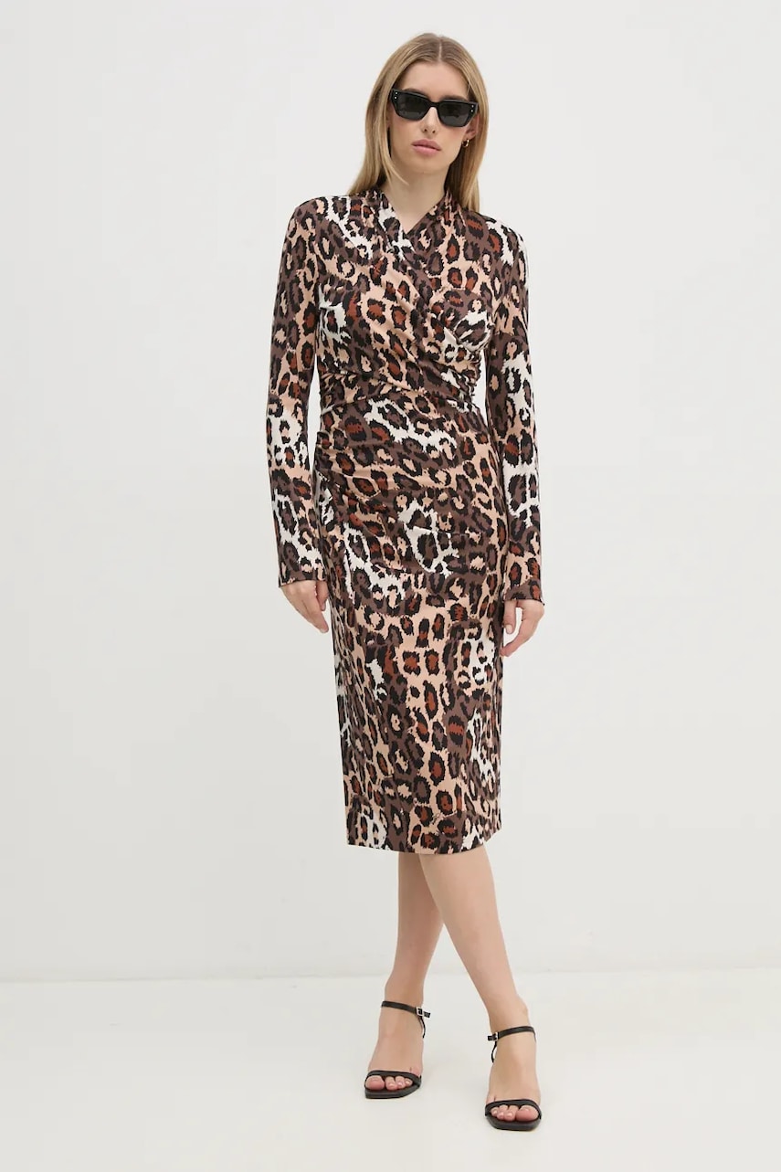 DIANE VON FURSTENBERG rochie culoarea bej, midi, evazată, DVFDL3S039