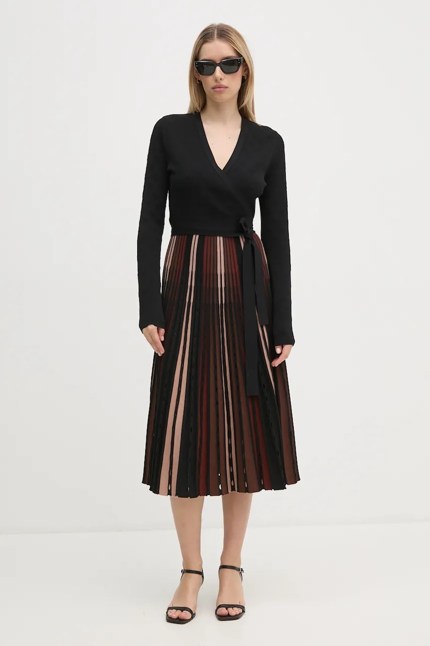 DIANE VON FURSTENBERG rochie culoarea negru, midi, evazati, DVFDR3S007 DIANE VON FURSTENBERG rochie culoarea negru, midi, evazati, DVFDR3S007