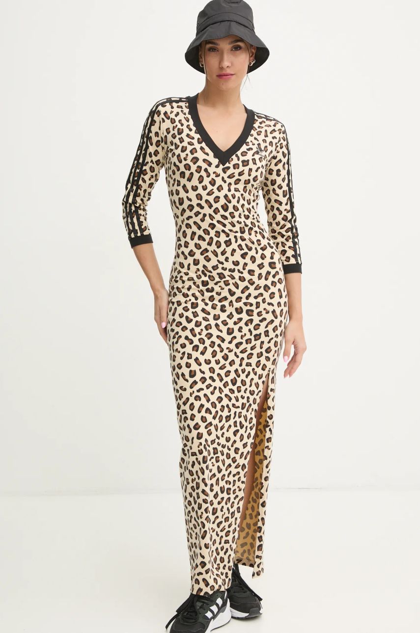 adidas Originals rochie Leopard culoarea bej, maxi, mulata, IX7418