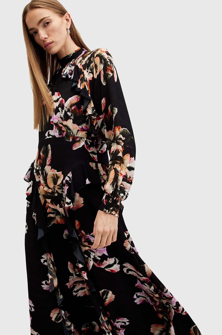 Сукня AllSaints JESSICA DRESS колір чорний midi розкльошена W033DB