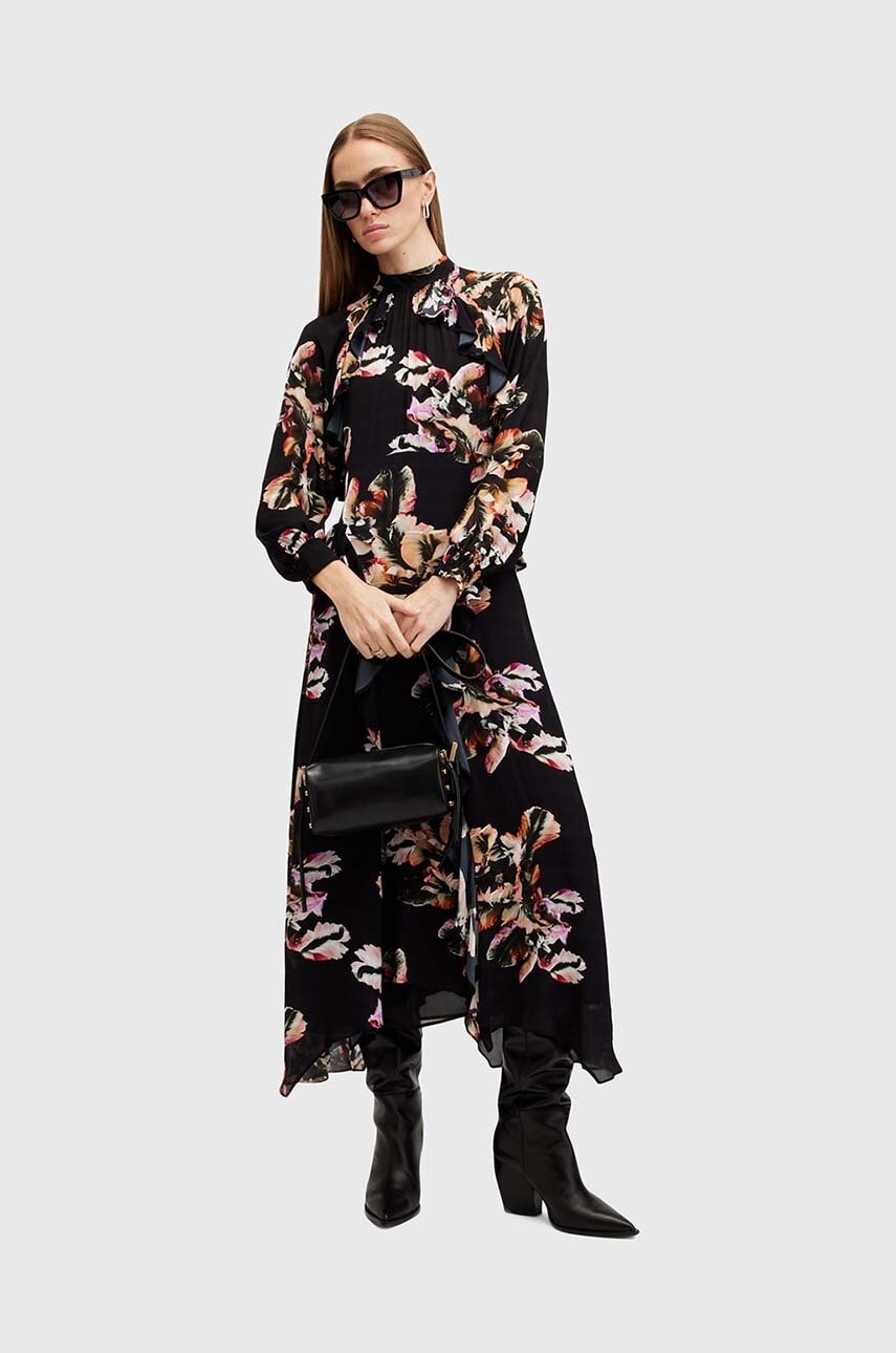 Сукня AllSaints JESSICA DRESS колір чорний midi розкльошена W033DB