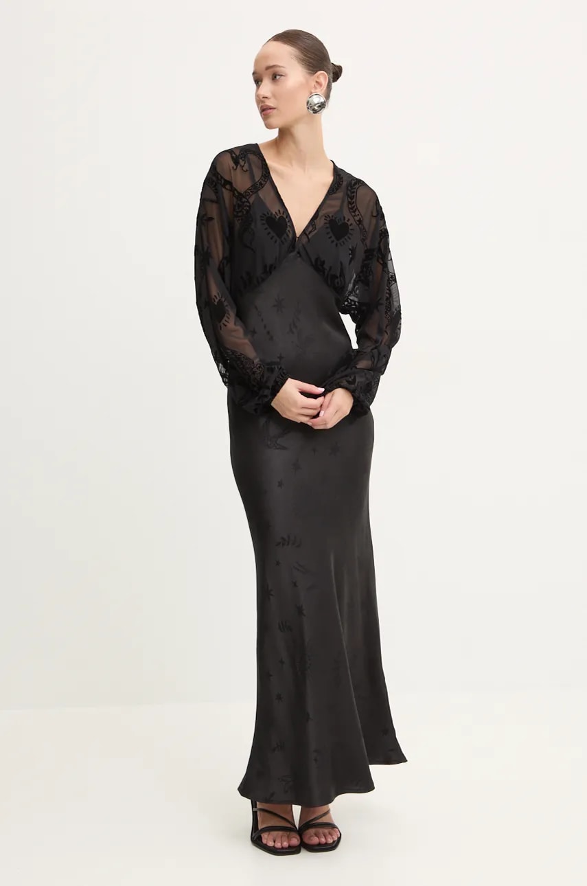 Never Fully Dressed rochie Emma culoarea negru, maxi, evazată, NFDDR1680