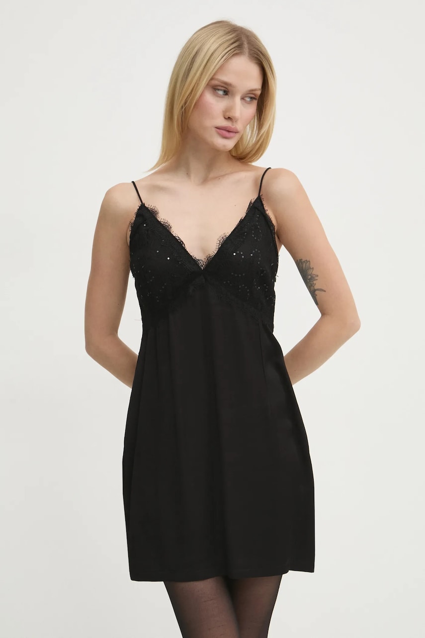 Never Fully Dressed rochie Reha Dress culoarea negru, mini, evazați, NFDDR1682